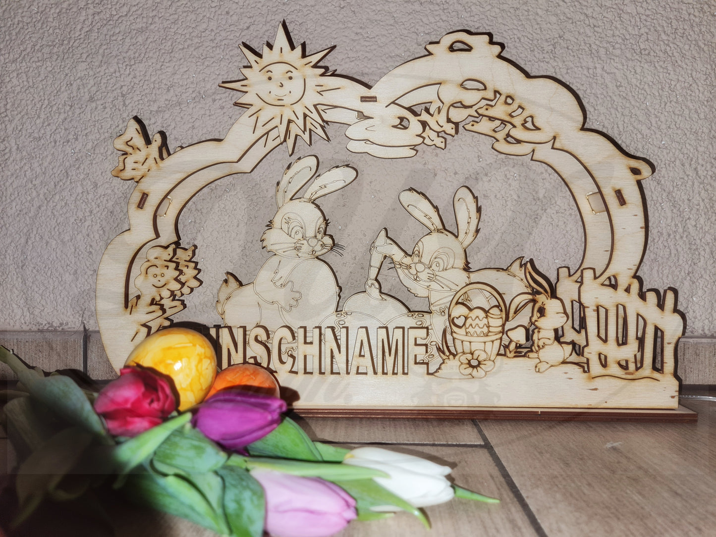 Lichterbogen Ostern, Hasenbabys malen Eier an