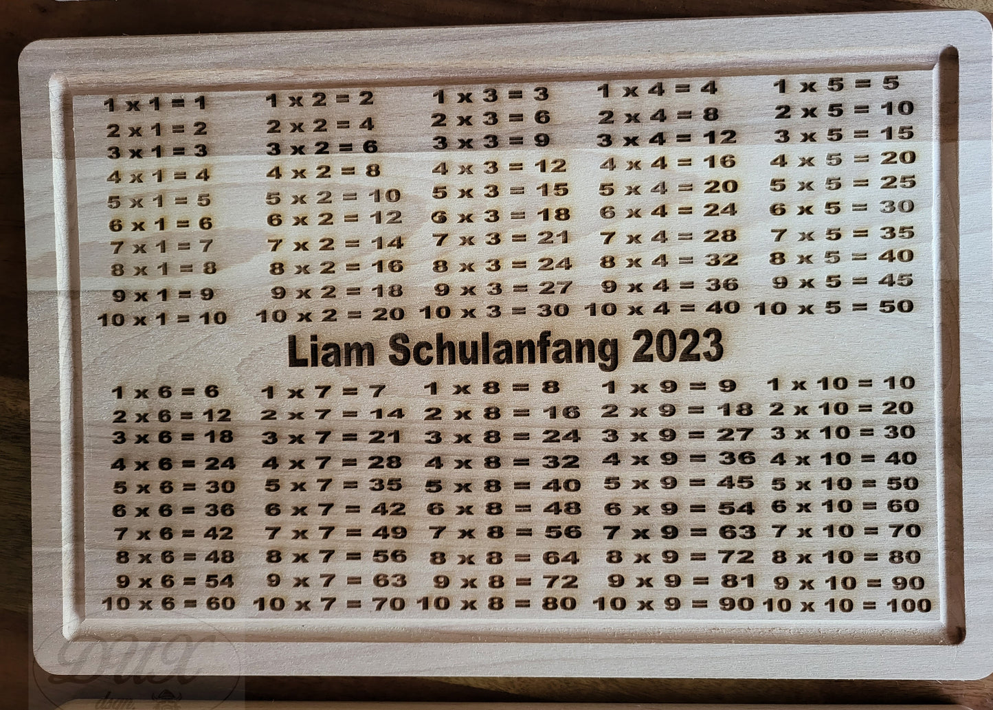 Frühstücksbrett mit 1 x1 zum Schulanfang/ Einschulung