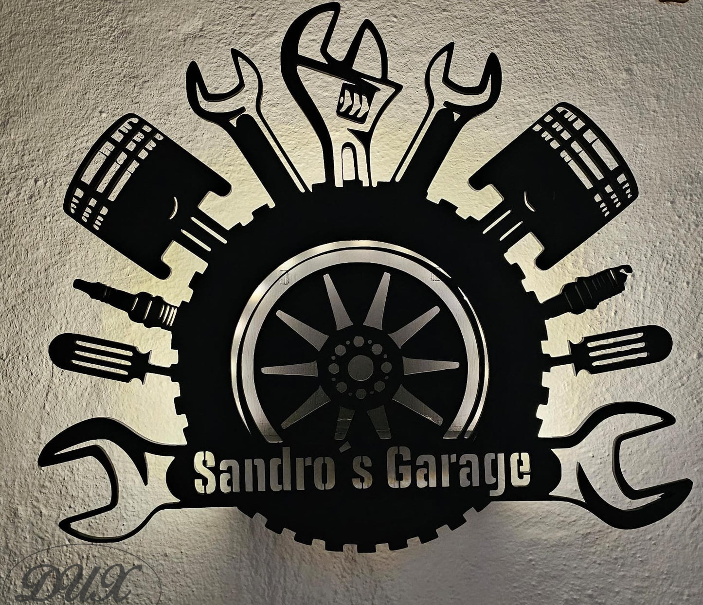 Schild für Garage, Geschenkidee für Männer, personalisiertes Garagenschild, beleuchtet
