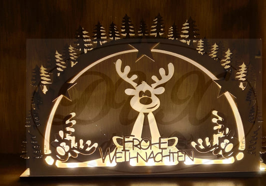 Schwibbogen/Lichterbogen "Rudolph" Frohe Weihnachten