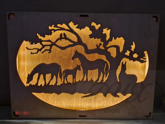 Lampe mit Pferden, indirekte Beleuchtung