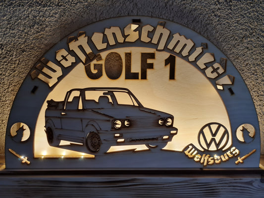 Schwibbogen/Lichterbogen "Waffenschmiede Wolfsburg", Golf 1