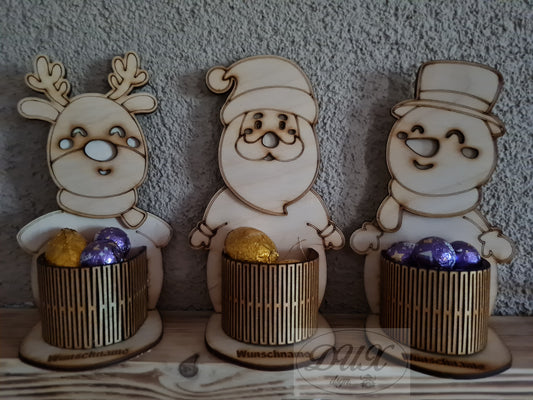 Geschenkverpackung "Elch", "Weihnachtsmann", "Schneemann"