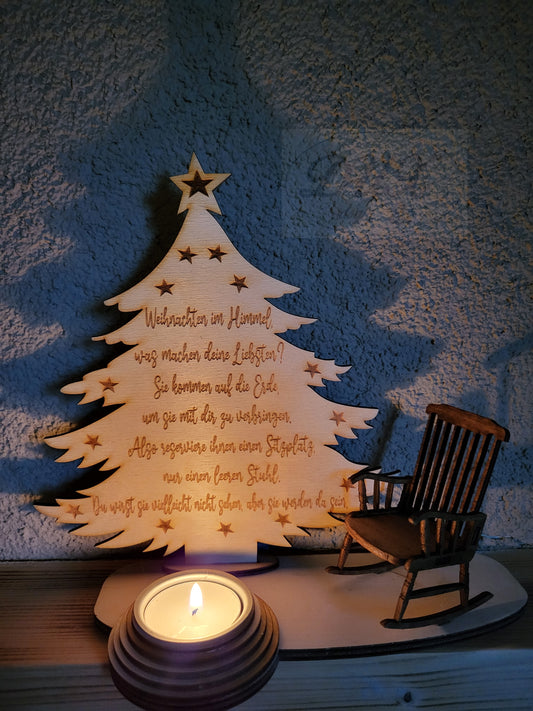 Weihnachtsbaum mit Spruch "Weihnachten im Himmel"